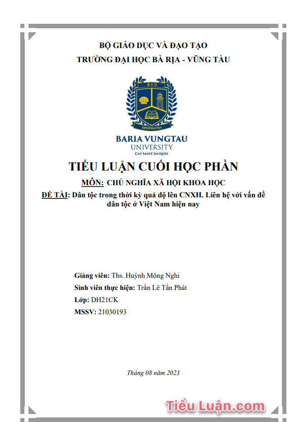 Tiểu luận Dân tộc trong thời kỳ quá độ lên CNXH. Liên hệ với vấn đề dân tộc ở Việt Nam hiện nay