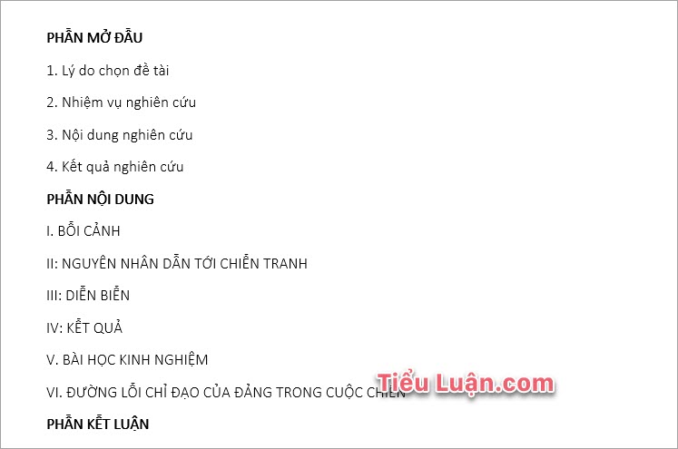 Mẫu cấu trúc bài tiểu luận lịch sử Đảng